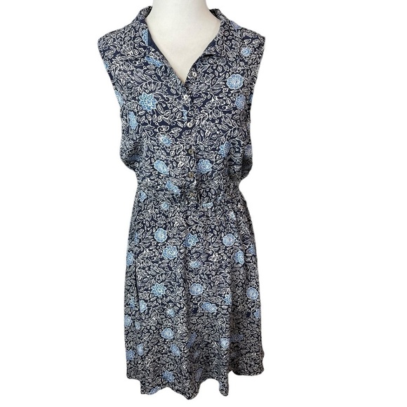 Garnet Hill silk Blue Floral Mini Dress, collar, Sleeveless, Size 2 - Picture 1 of 11
